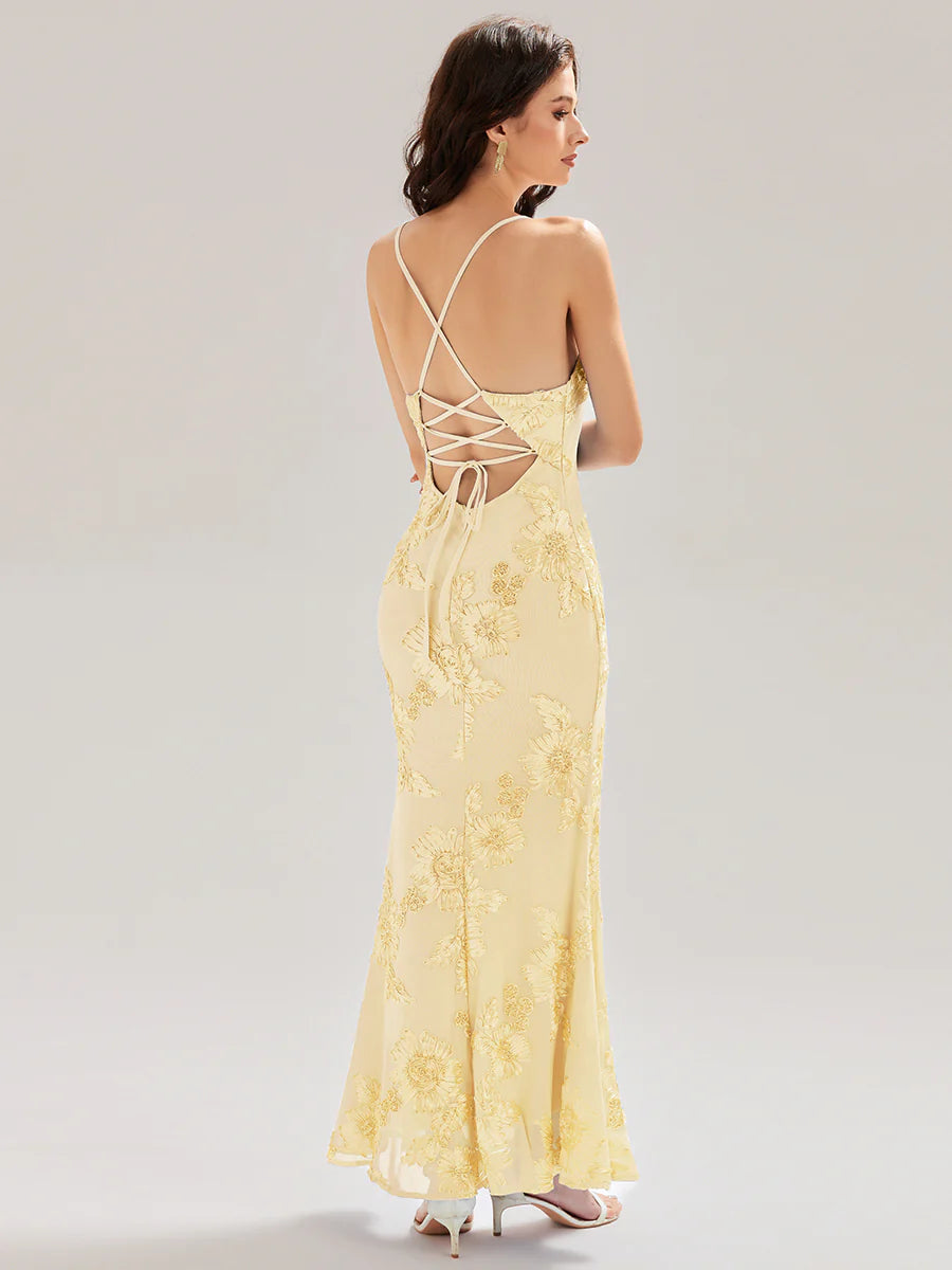 Adjustable Spaghetti Strap Backless Fishtail Maxi Evening Dresses
