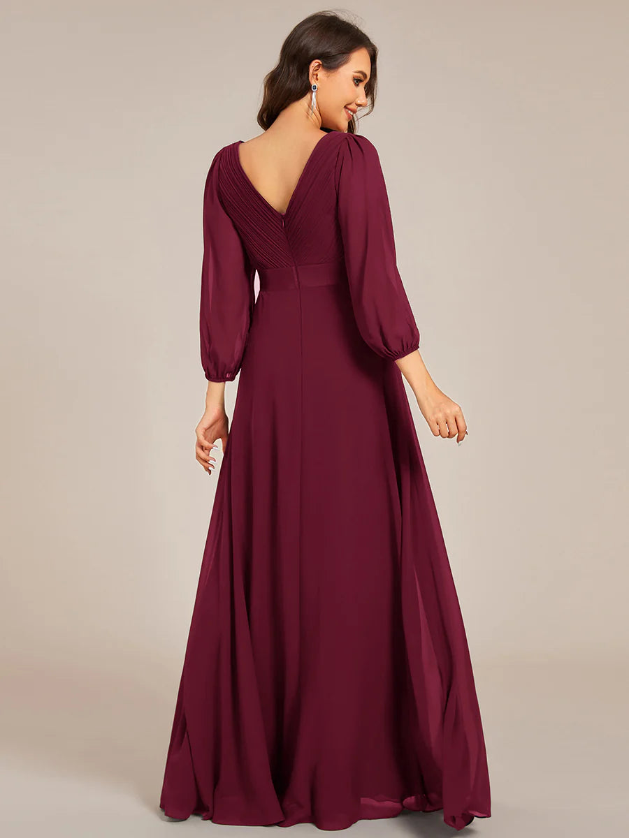 Classical Floor Length Long Sleeves Empire Waist Chiffon Evening Dresses