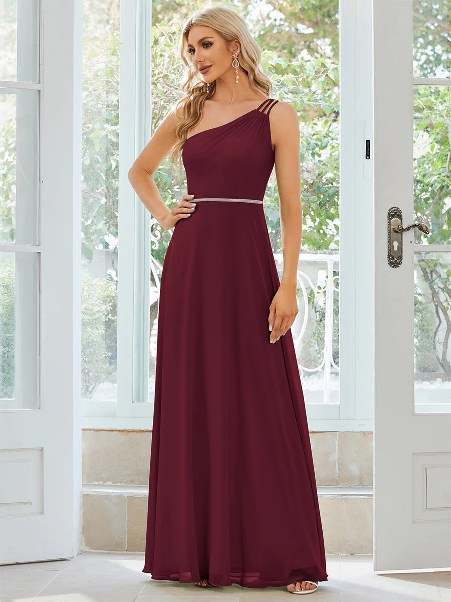 One Shoulder Beaded Chiffon Wholesale Bridesmaid Dresses