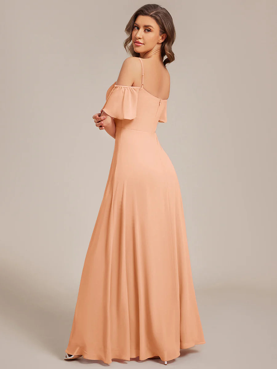 Wholesale High Split Chiffon Bridesmaid Dress With Spaghetti Straps
