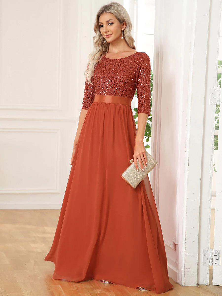 Elegant Round Neckline Sequins Patchwork Wholesale Evening Dress