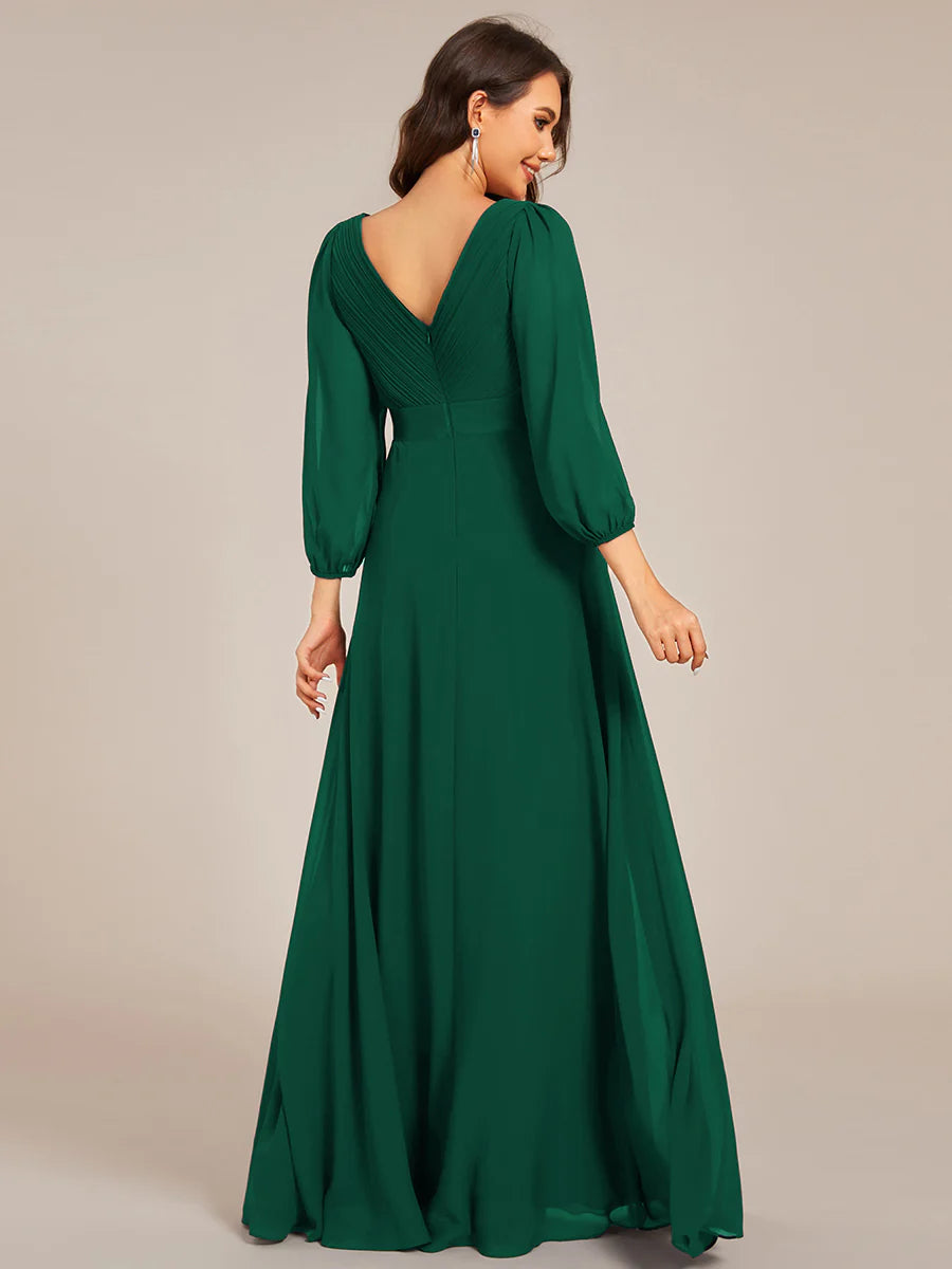 Classical Floor Length Long Sleeves Empire Waist Chiffon Evening Dresses