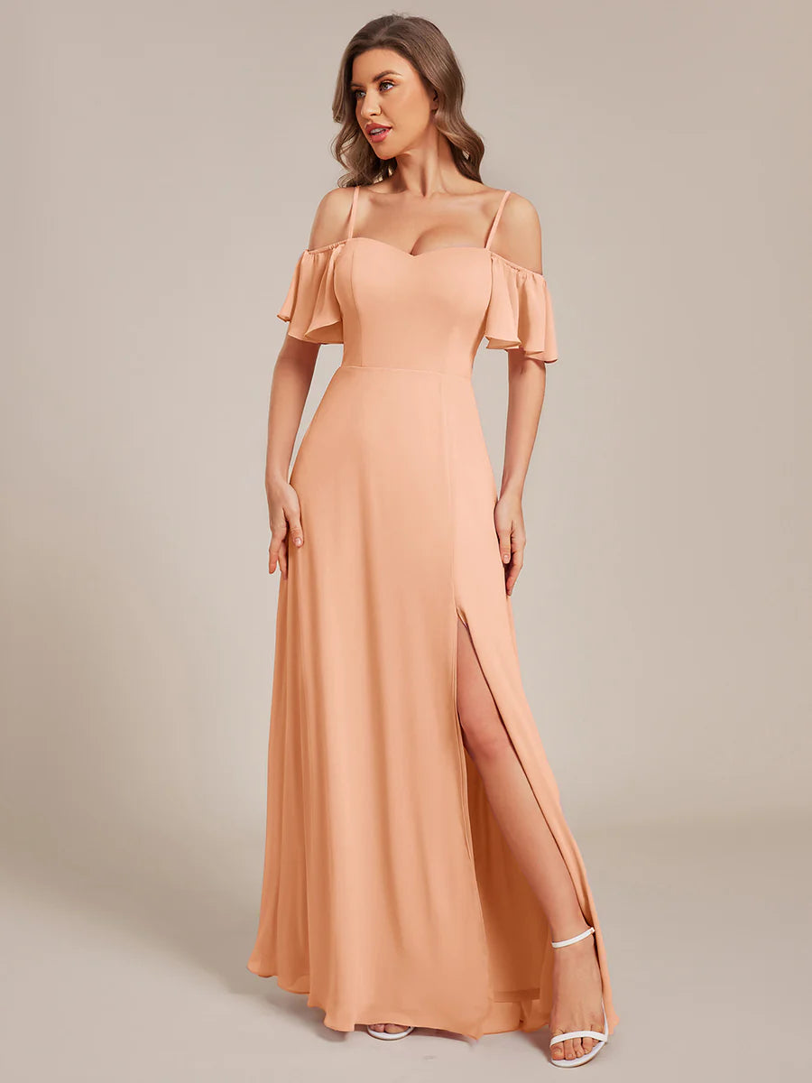 Wholesale High Split Chiffon Bridesmaid Dress With Spaghetti Straps