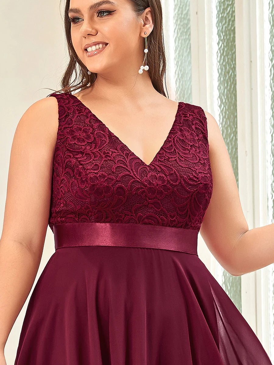 Plus Size Deep V Neck Asymmetrical Hem Sleeveless Wholesale Dresses