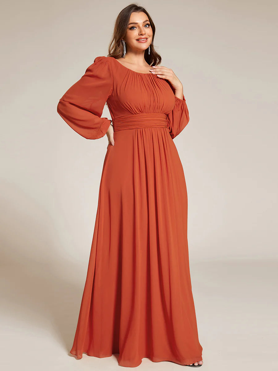 Plus Size Round Neck Wholesale Bridesmaid Dresses with Long Lantern Sleeves