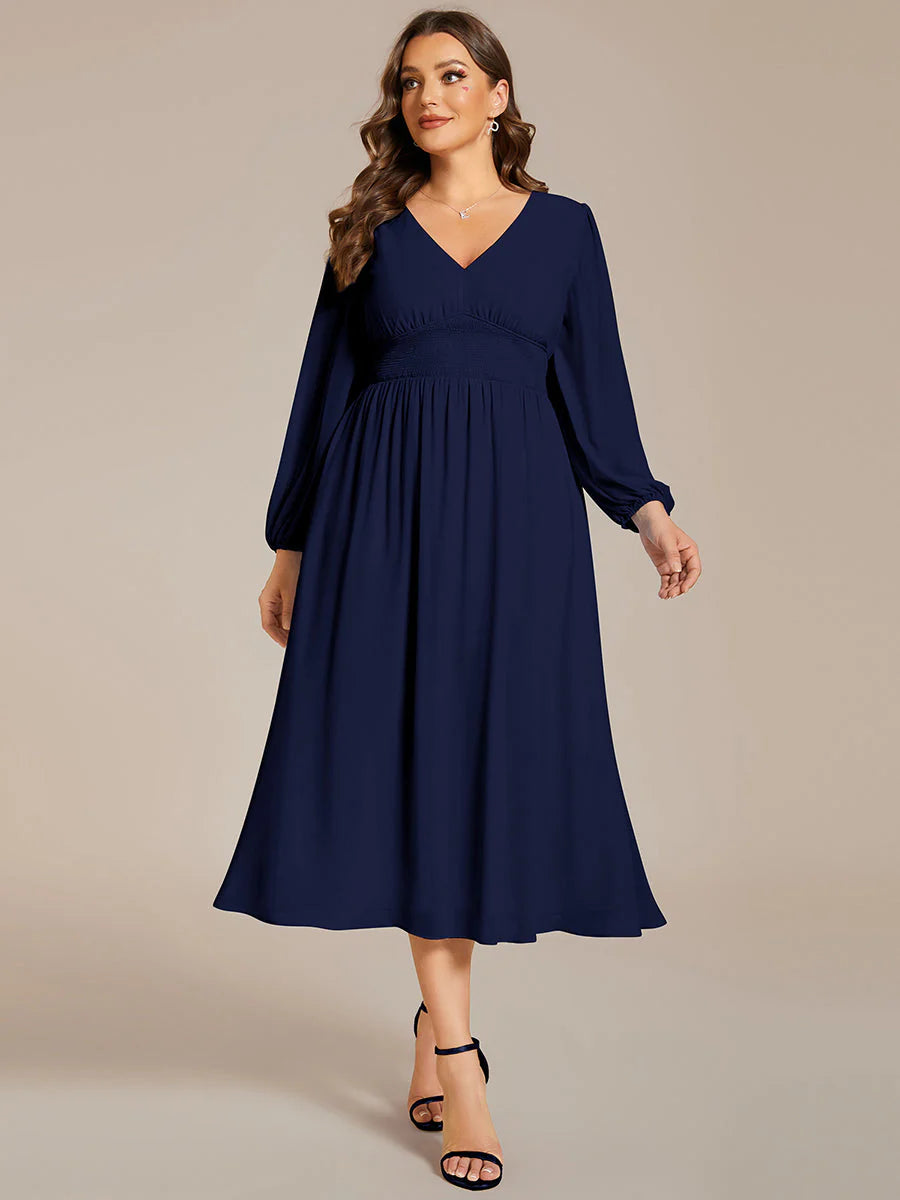 Plus Size Knee Length Chiffon Wholesale Wedding Guest Dresses With Long Sleeves