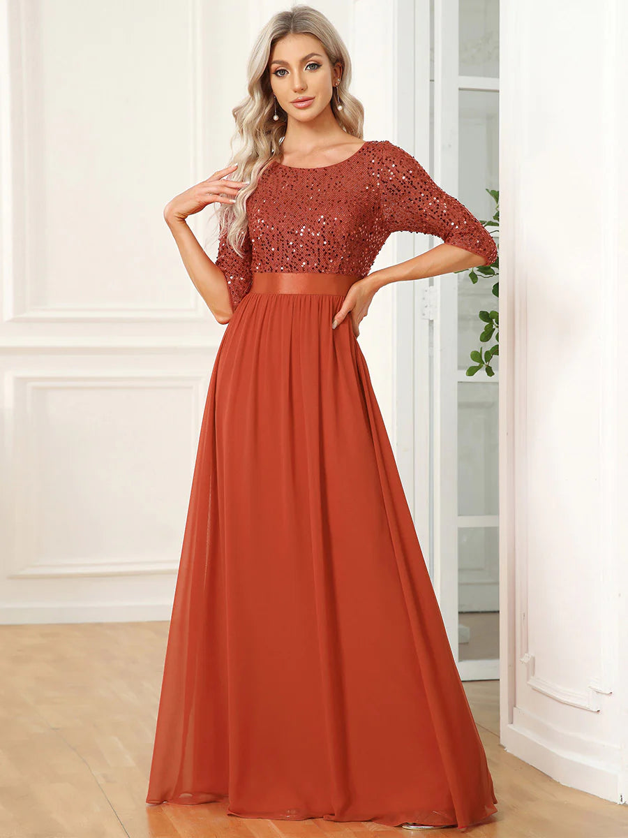 Elegant Round Neckline Sequins Patchwork Wholesale Evening Dress