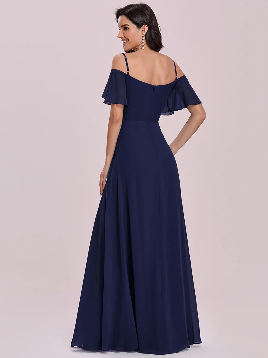 Wholesale High Split Chiffon Bridesmaid Dress With Spaghetti Straps