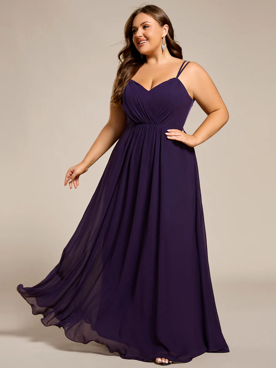 Plus Size Sleeveless V-Neck Appliques A-Line Floor Length Bridesmaid Dresses