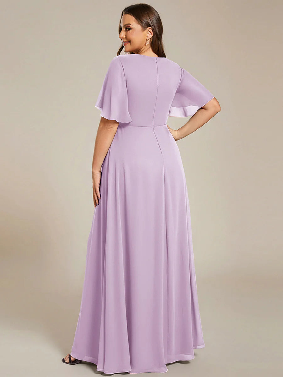 Plus V Neck Appliques Pleated Wholesale Bridesmaid Dresses