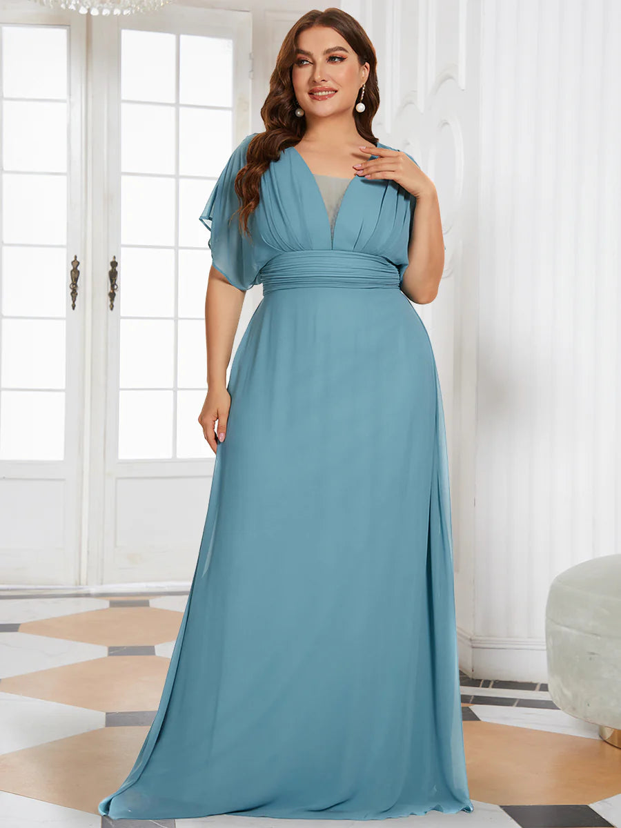 A-Line Empire Waist Chiffon Plus Size Wholesale Evening Party Dress