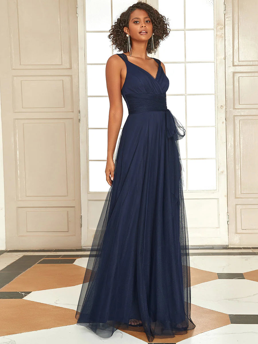 Adorable A Line Sleeveless Wholesale Tulle Bridesmaid Dresses With Belt