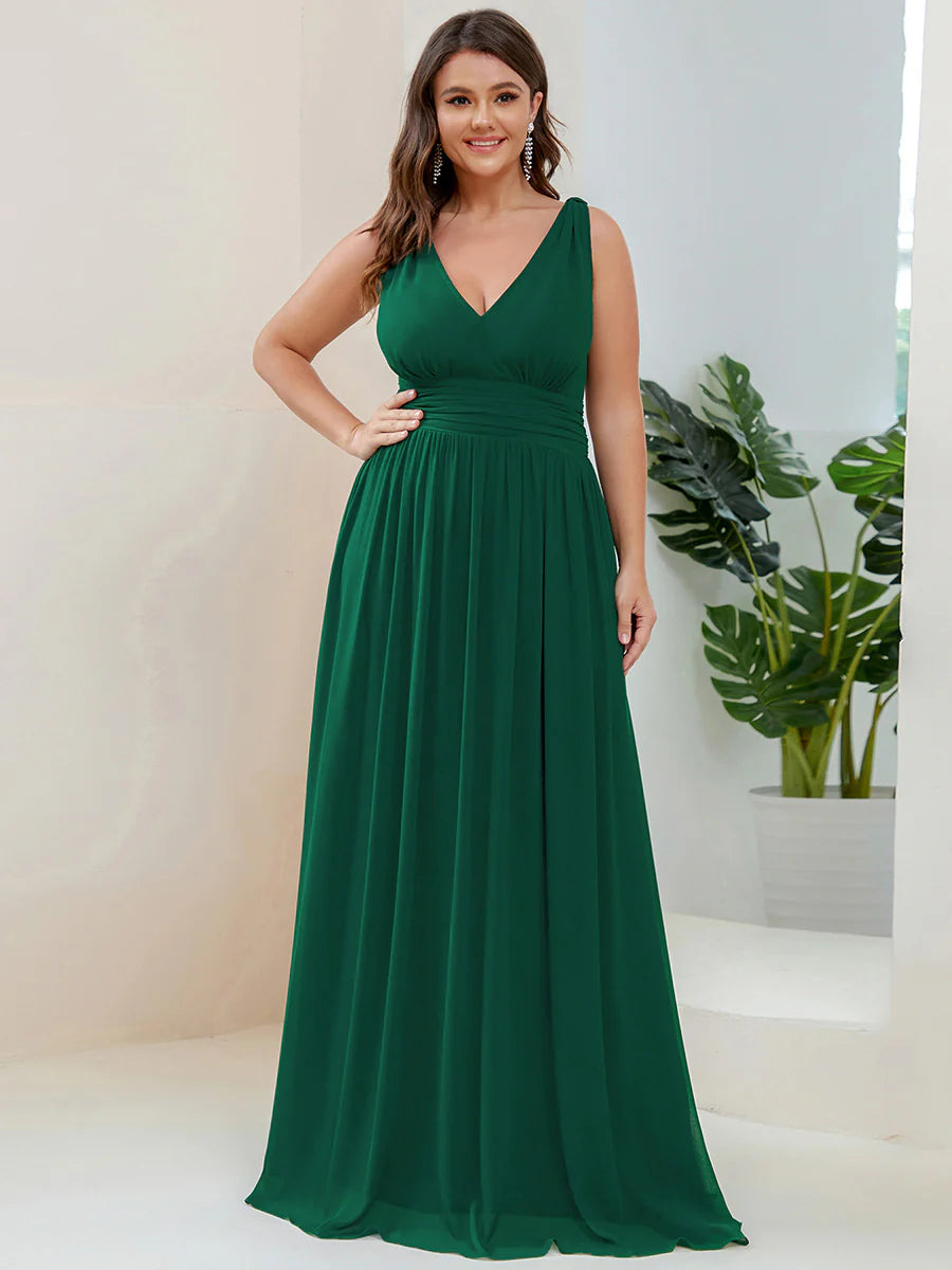 Double V-Neck Maxi Long Wholesale Plus Size Evening Dresses