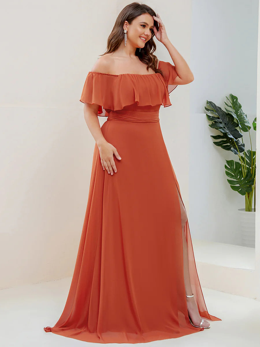 Women's Plus Size Ruffle Thigh Split Wholesale Bridesmaid Dresses