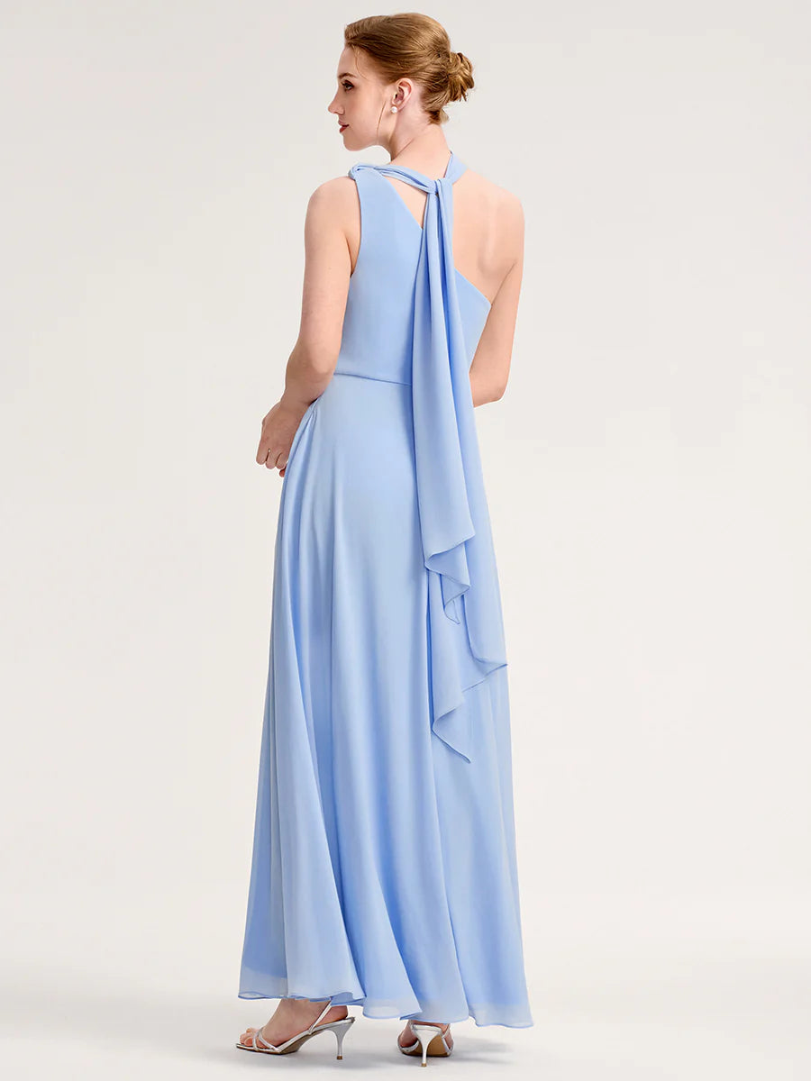 Sleeveless A-Line Floor Length Asymmetrical Dress with Thigh-High Slit