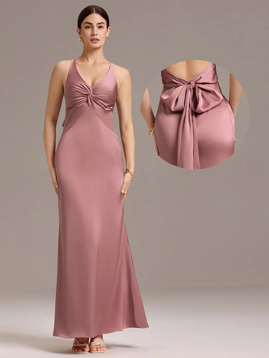 Custom Solutions Sleeveless Deep V-Neck Backless Mermaid Floor Length Bridesmaid Dresses