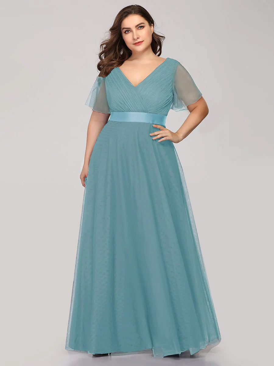 Plus Size Women's V-Neck Floor-Length Wholesale Bridesmaid Dresses