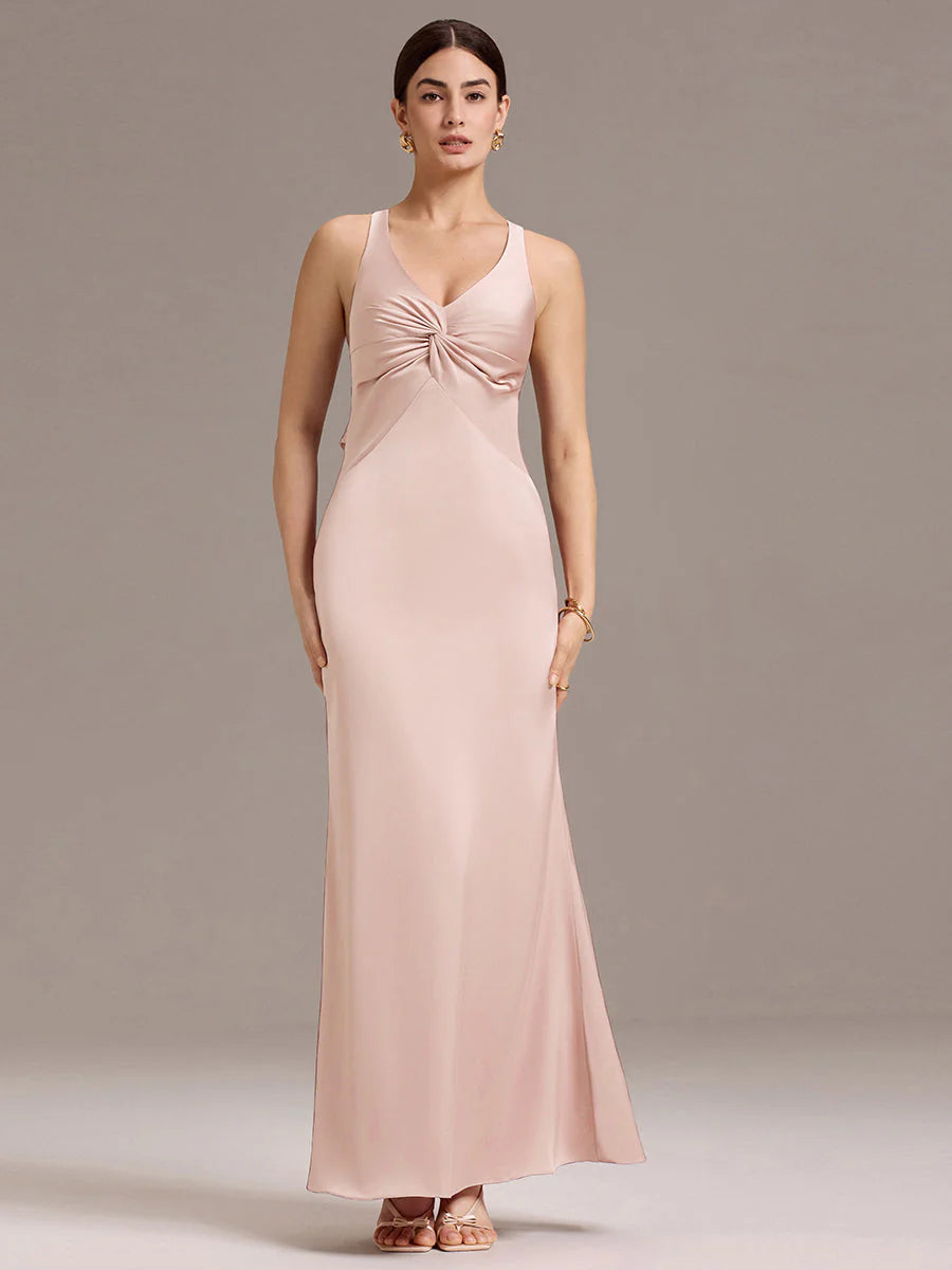 Custom Solutions Sleeveless Deep V-Neck Backless Mermaid Floor Length Bridesmaid Dresses