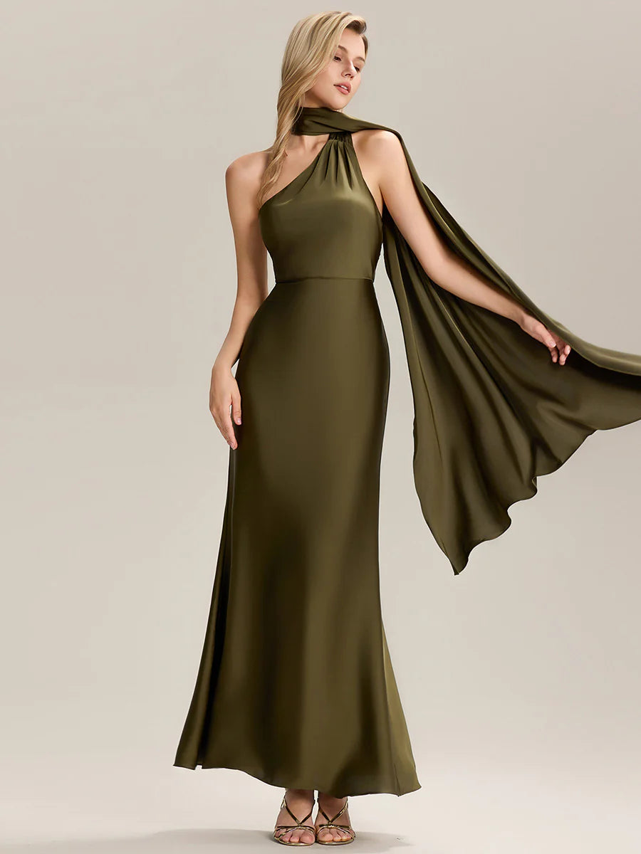 Short Sleeves V-Neck Backless Fishtail Floor Length Bridesmaid Dresses