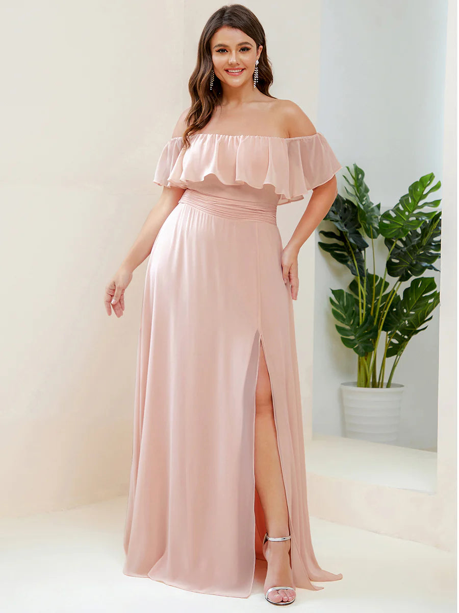 Women's Plus Size Ruffle Thigh Split Wholesale Bridesmaid Dresses