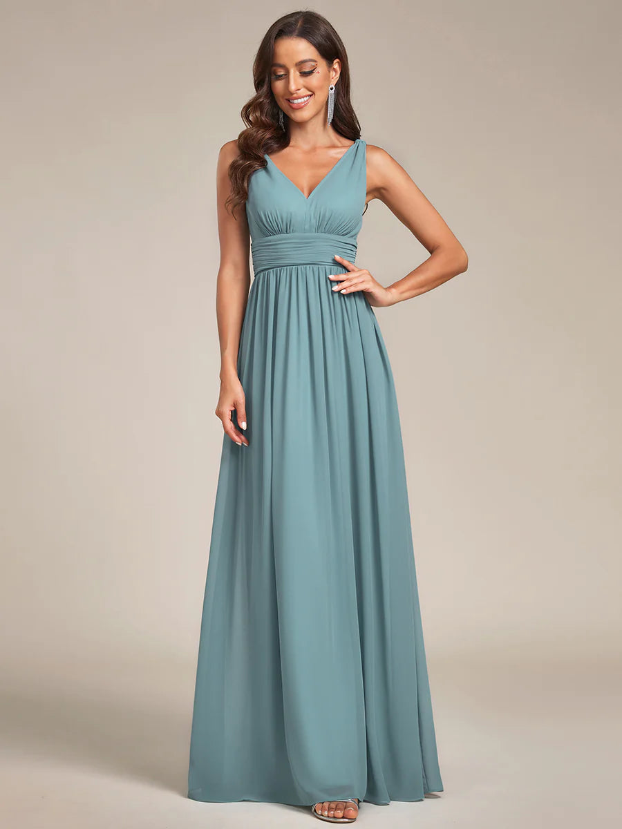 Elegant Double V-Neck Maxi Long Wholesale Bridesmaid Dresses