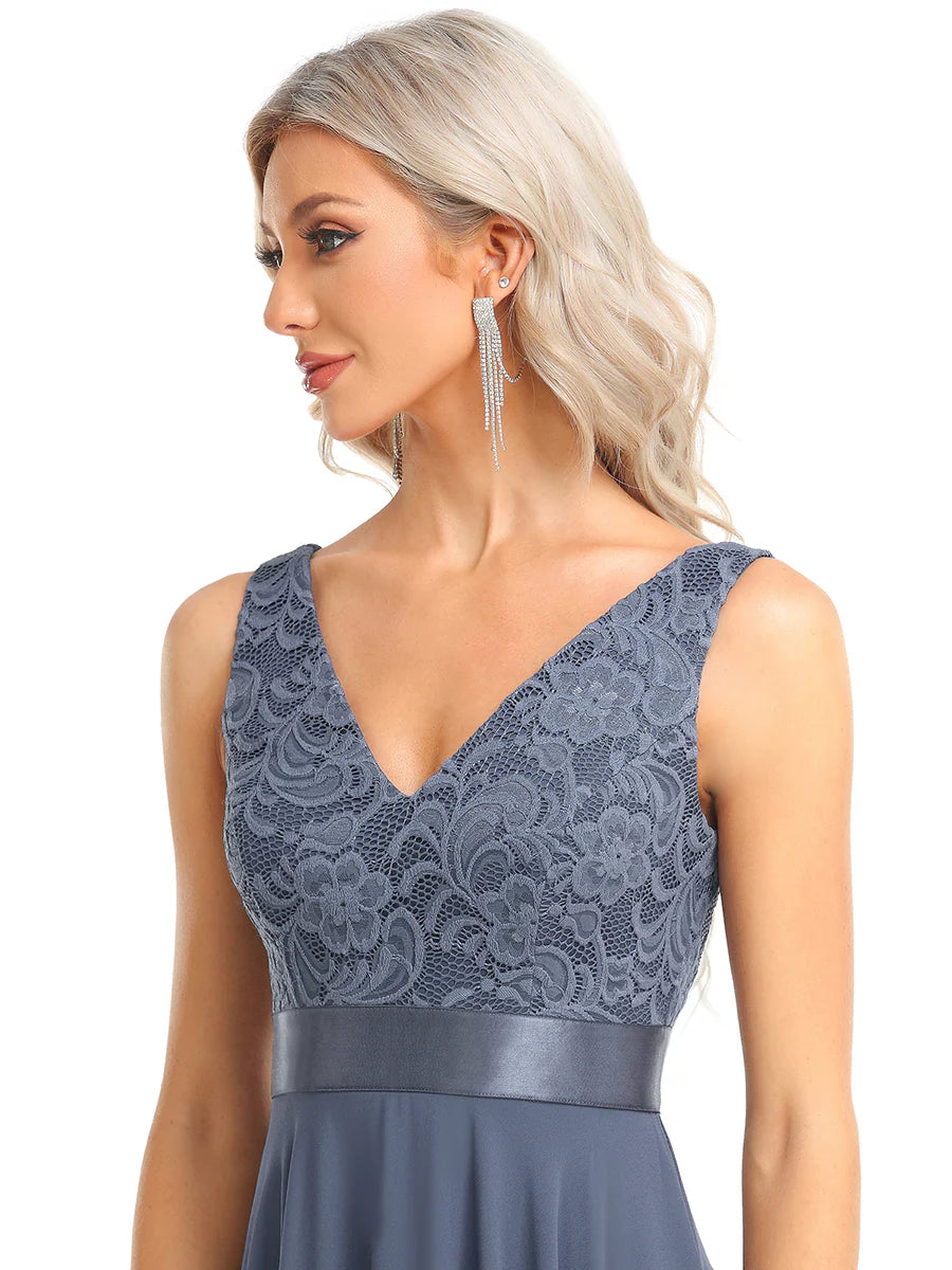 Bestsellers V Neck Lace Chiffon Homecoming Prom Dresses For Wholesale