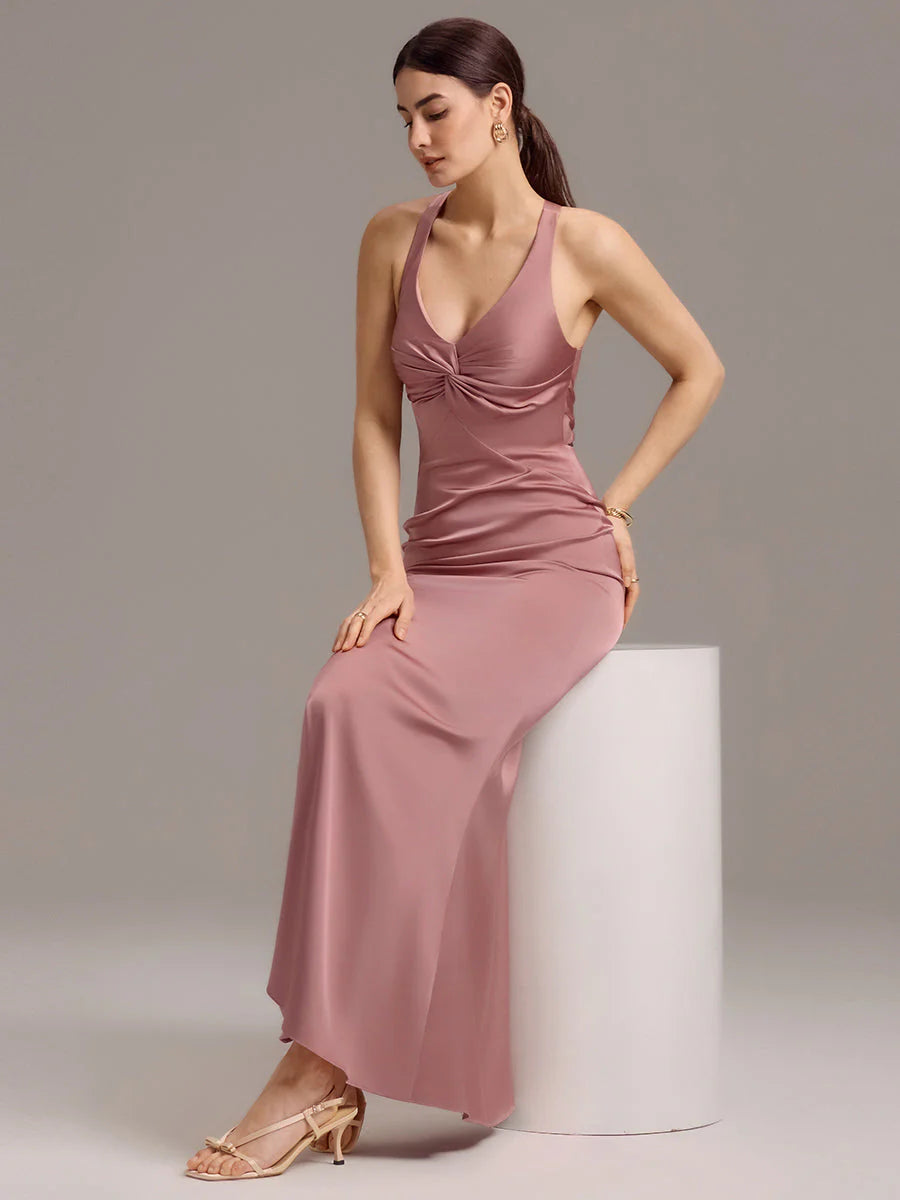 Custom Solutions Sleeveless Deep V-Neck Backless Mermaid Floor Length Bridesmaid Dresses