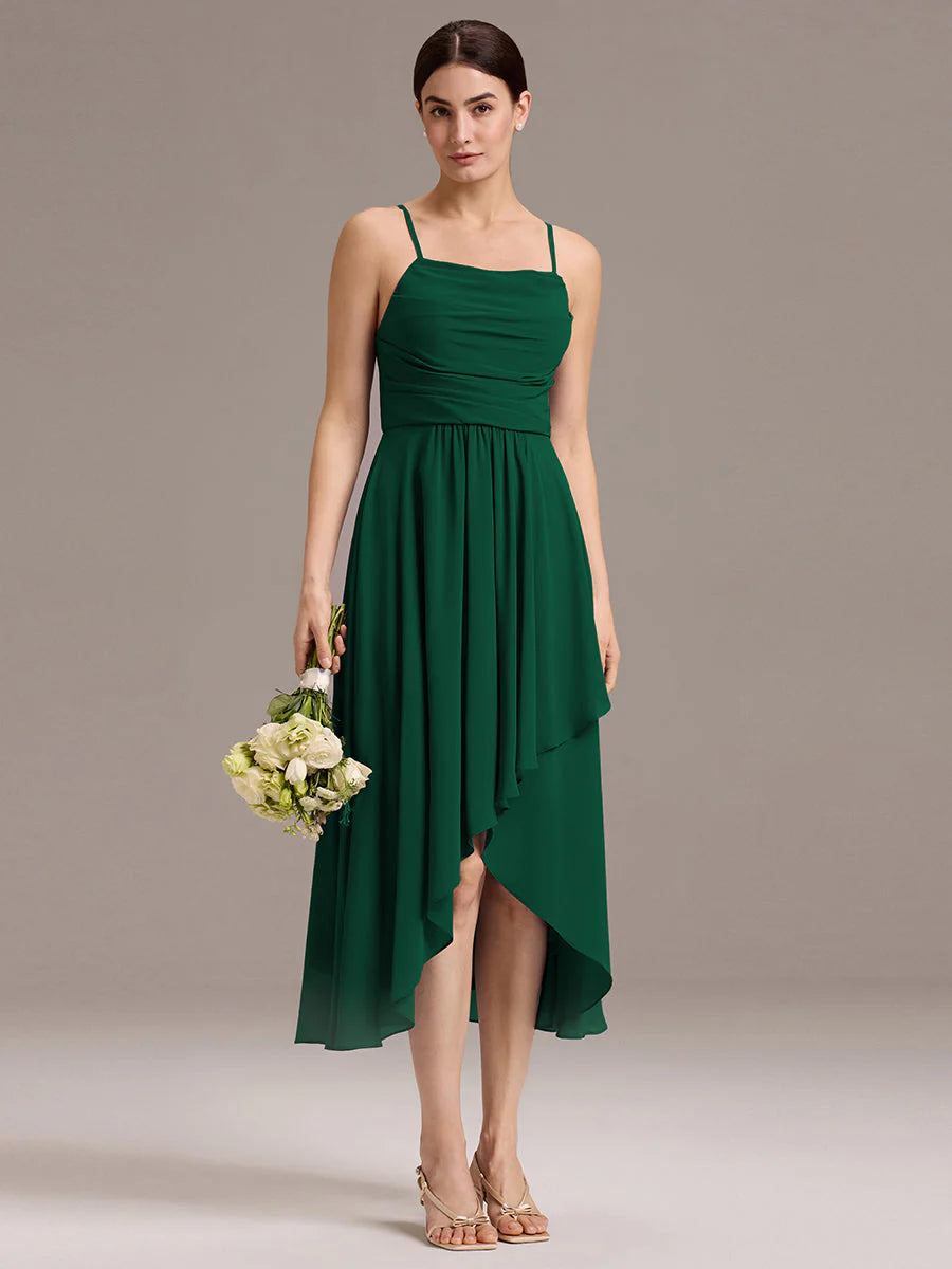 Custom Solutions Sleeveless Cowl Neck High-Low A-Line Non-Stretch Bridesmaid Dresses