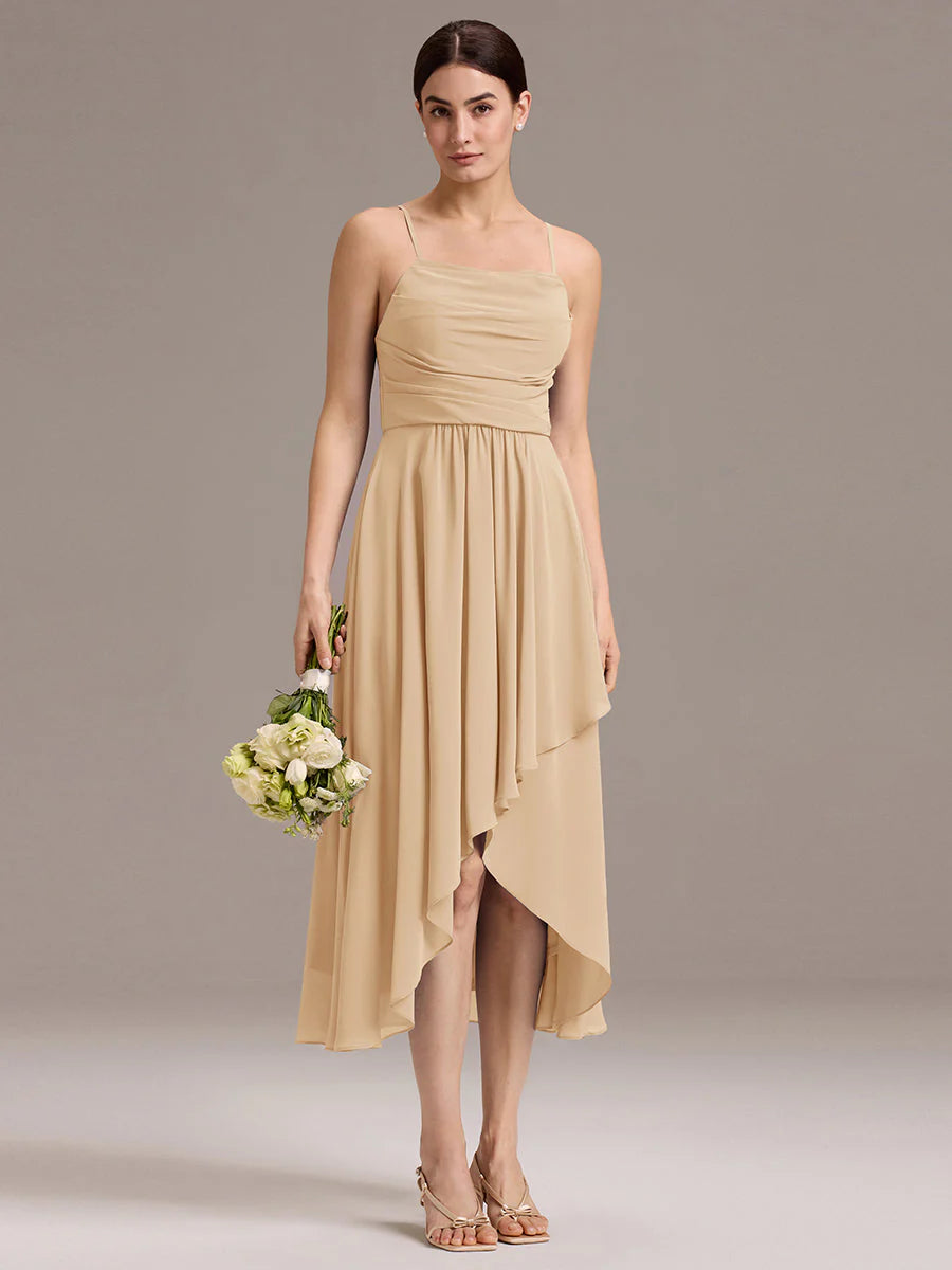 Custom Solutions Sleeveless Cowl Neck High-Low A-Line Non-Stretch Bridesmaid Dresses