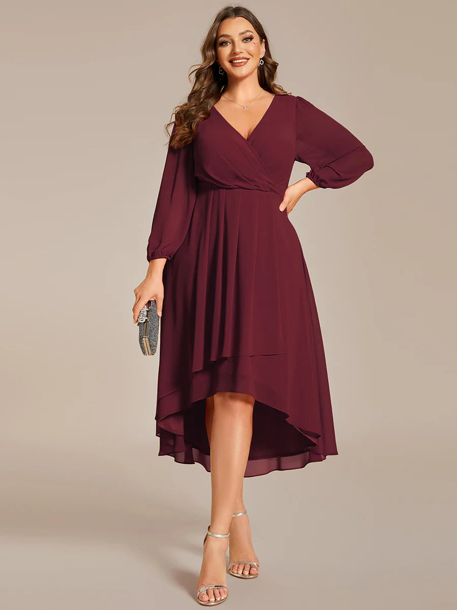 Plus Size Knee-Length Homecoming Cocktail Dresses With Long Sleeves