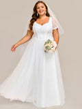 Sweetheart Short Sleeves A-Line Floor-Length Wedding Dress with See-through Details