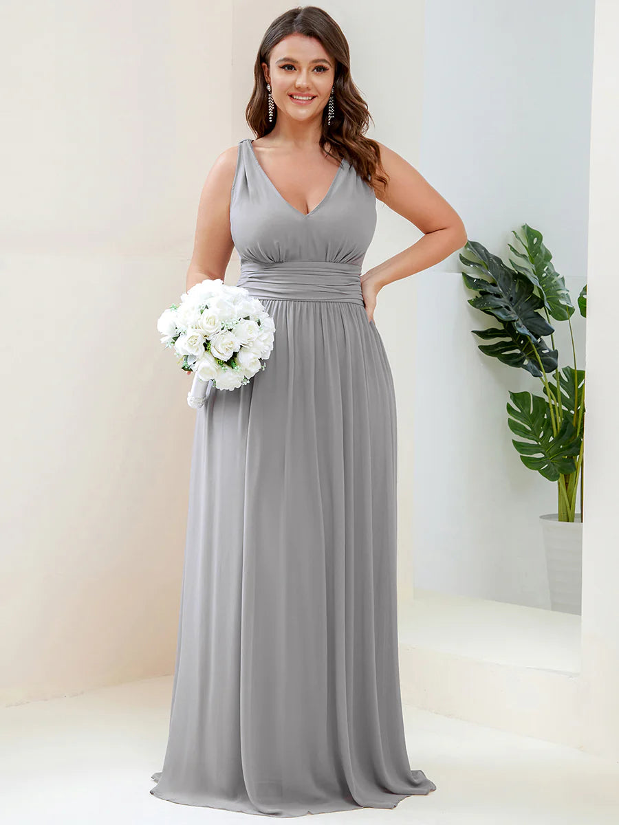 Double V-Neck Maxi Long Wholesale Plus Size Evening Dresses