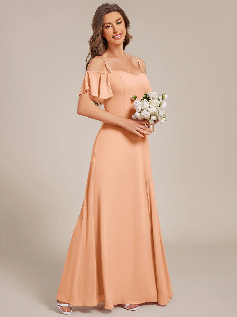 Wholesale High Split Chiffon Bridesmaid Dress With Spaghetti Straps