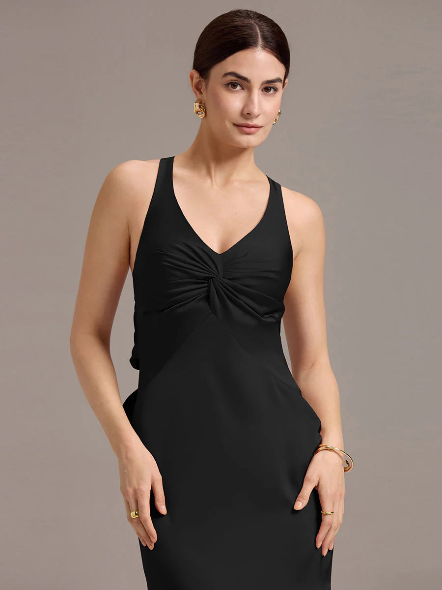 Custom Solutions Sleeveless Deep V-Neck Backless Mermaid Floor Length Bridesmaid Dresses