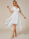 Deep V Neck Chiffon Wholesale Evening Gown With Short Sleeves