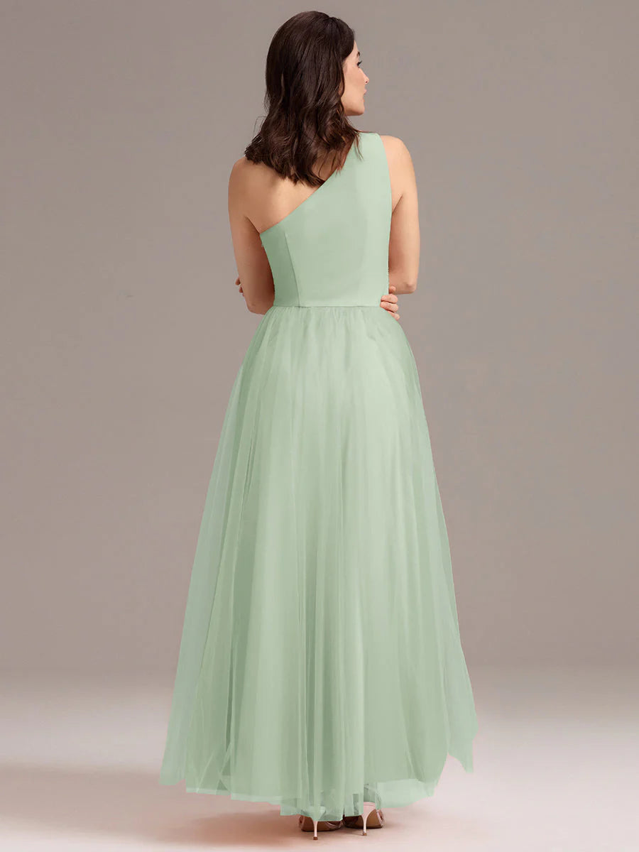 Custom Solutions Sleeveless Asymmetrical Pleated A-Line Floor Length Bridesmaid Dresses