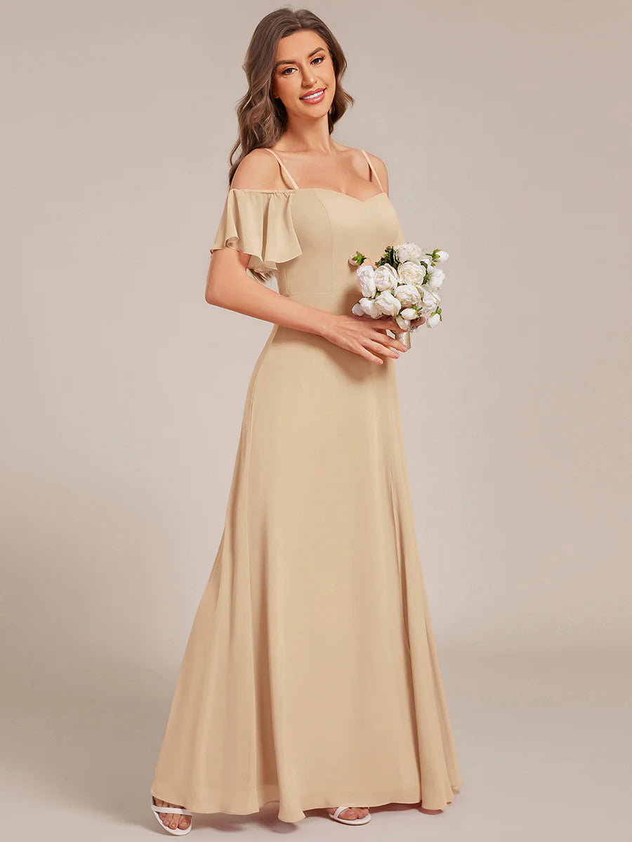 Wholesale High Split Chiffon Bridesmaid Dress With Spaghetti Straps