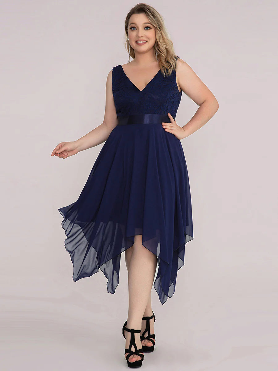 Plus Size Deep V Neck Asymmetrical Hem Sleeveless Wholesale Dresses