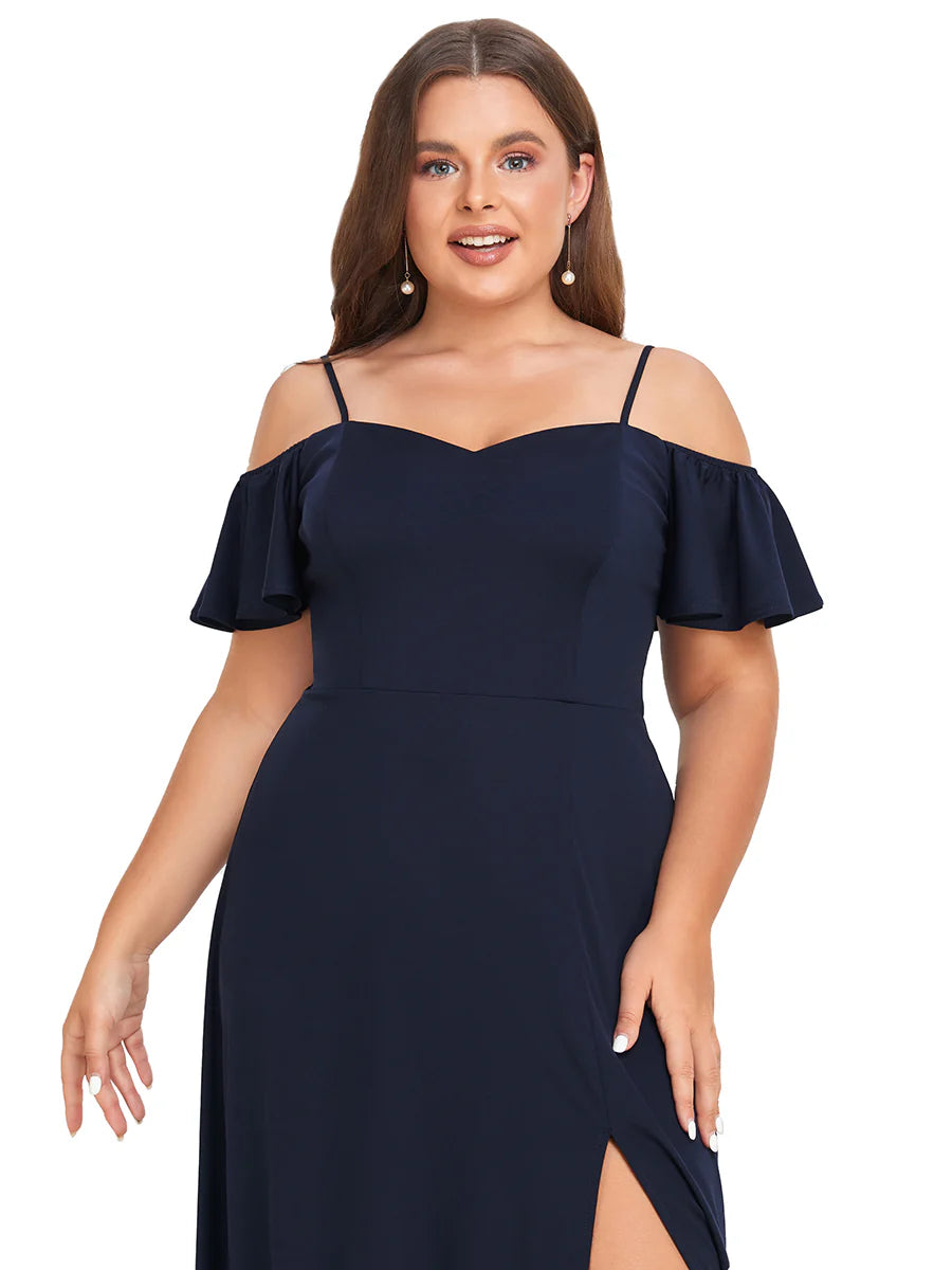 Plus Off Shoulder Floor Length A Line Sleeveless Wholesale Knitted Evening Dresses