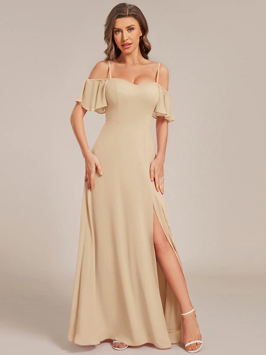 Wholesale High Split Chiffon Bridesmaid Dress With Spaghetti Straps