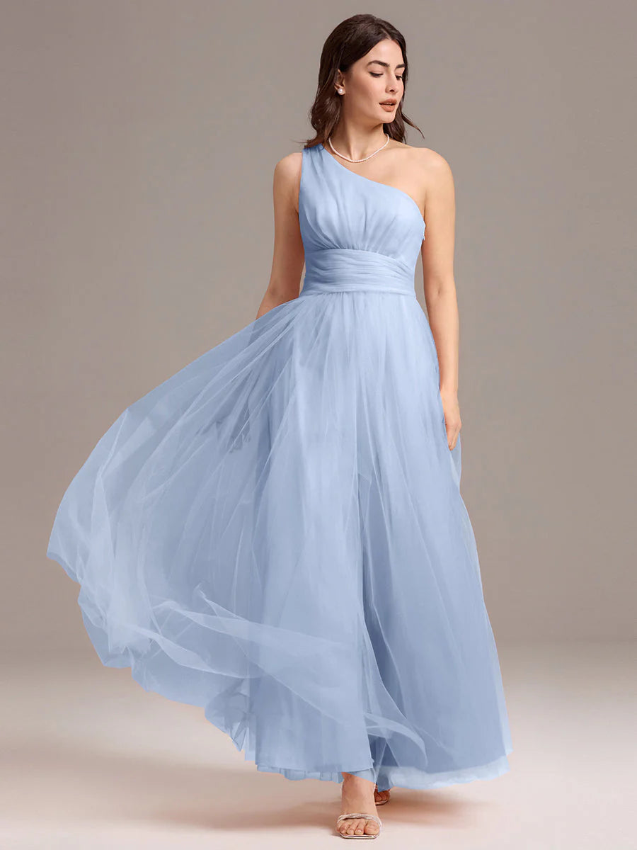 Custom Solutions Sleeveless Asymmetrical Pleated A-Line Floor Length Bridesmaid Dresses