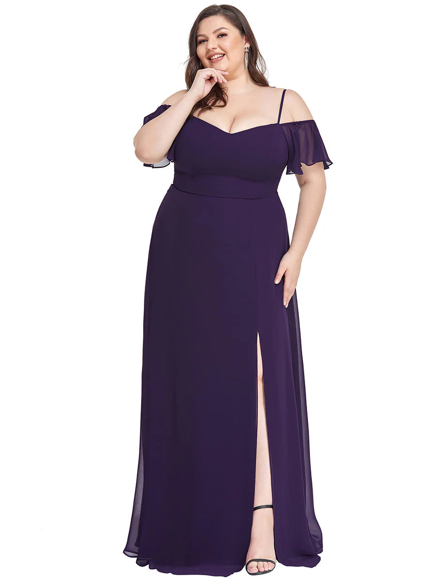 Plain Solid Color Plus Size Wholesale Chiffon Bridesmaid Dress
