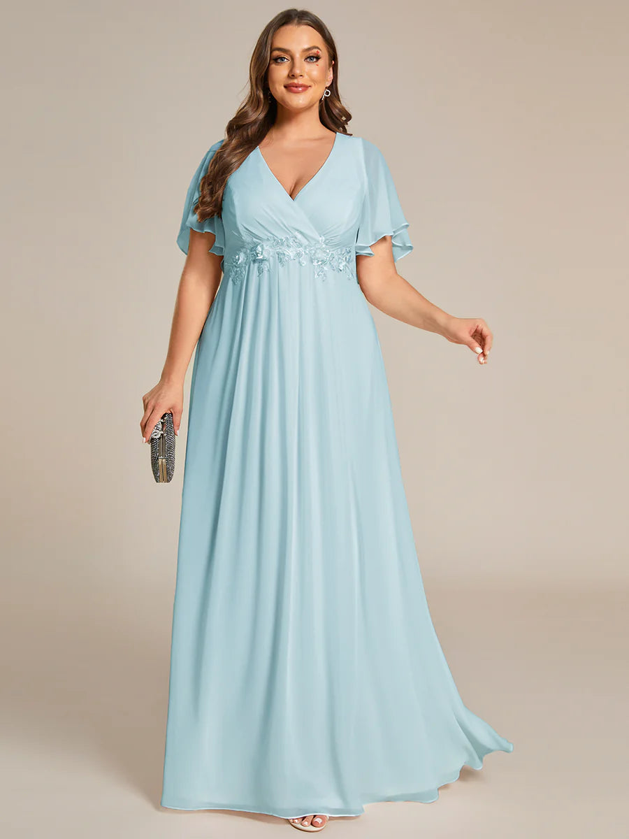 Plus V Neck Appliques Pleated Wholesale Bridesmaid Dresses
