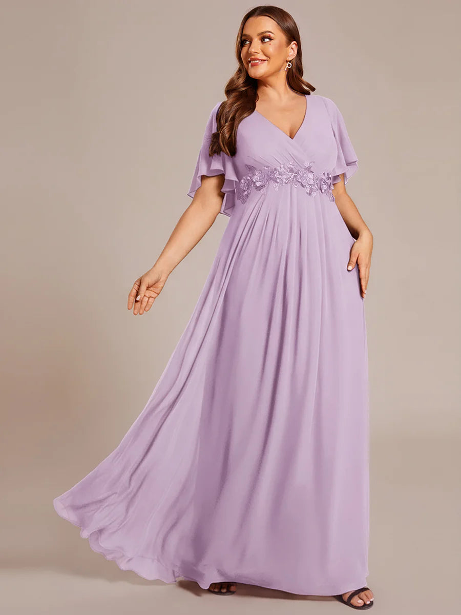 Plus V Neck Appliques Pleated Wholesale Bridesmaid Dresses