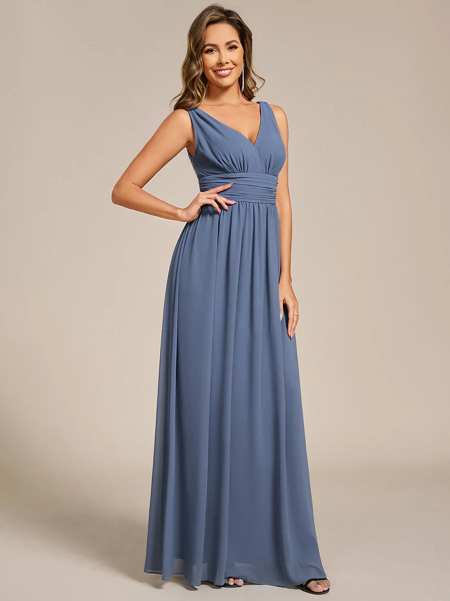 Elegant Double V-Neck Maxi Long Wholesale Bridesmaid Dresses