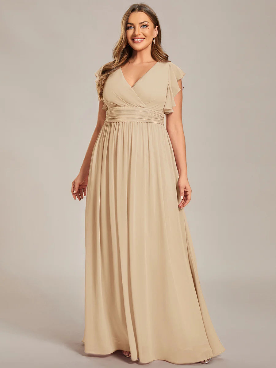 Plus V Neck Pleated Belted Ruffles Wholesale Bridesmaid Dresses