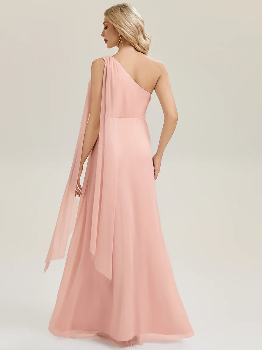 Bulk Order Sleeveless Asymmetrical A-Line High Stretch Floor Length Bridesmaid Dresses