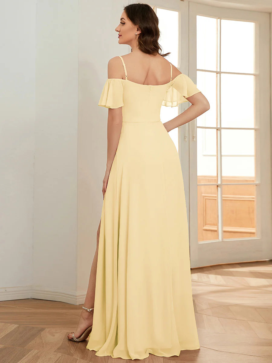 Wholesale High Split Chiffon Bridesmaid Dress With Spaghetti Straps