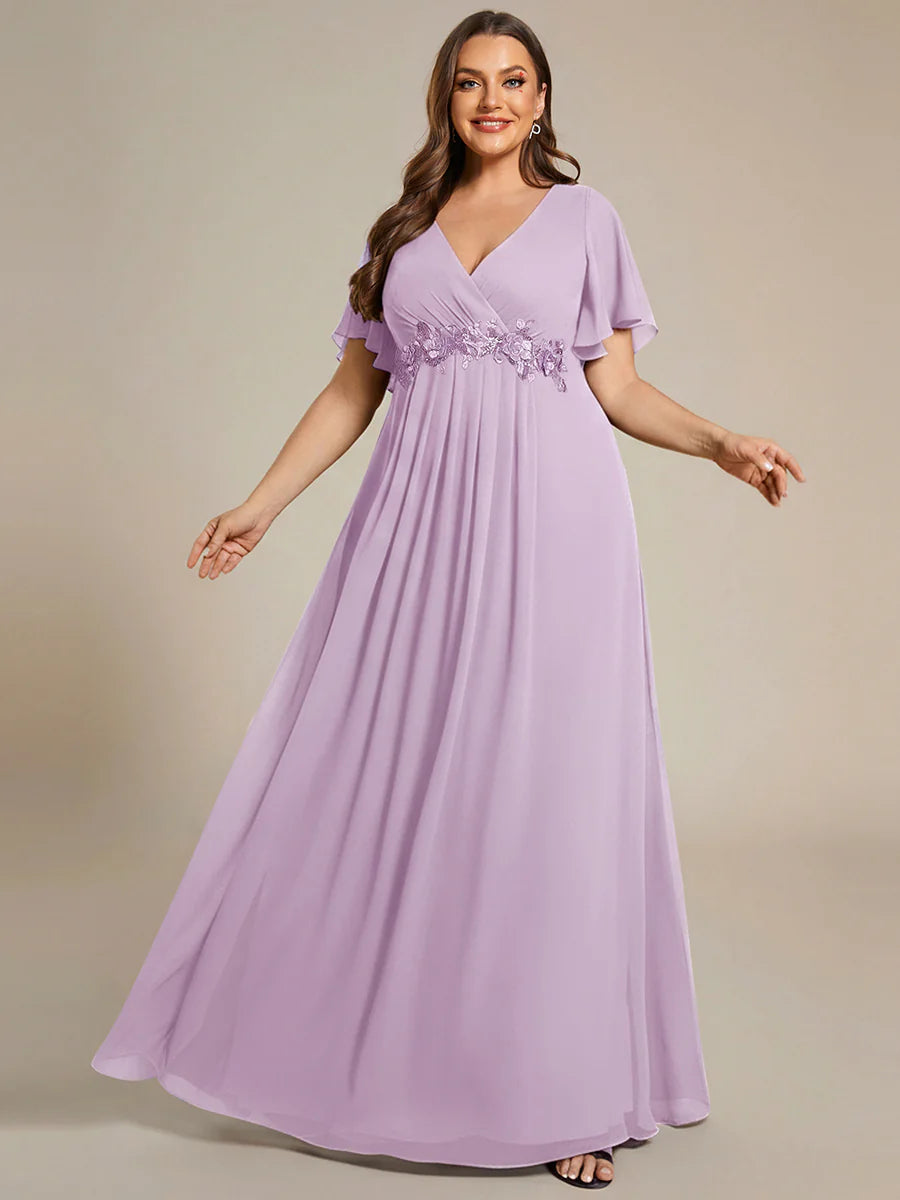 Plus V Neck Appliques Pleated Wholesale Bridesmaid Dresses