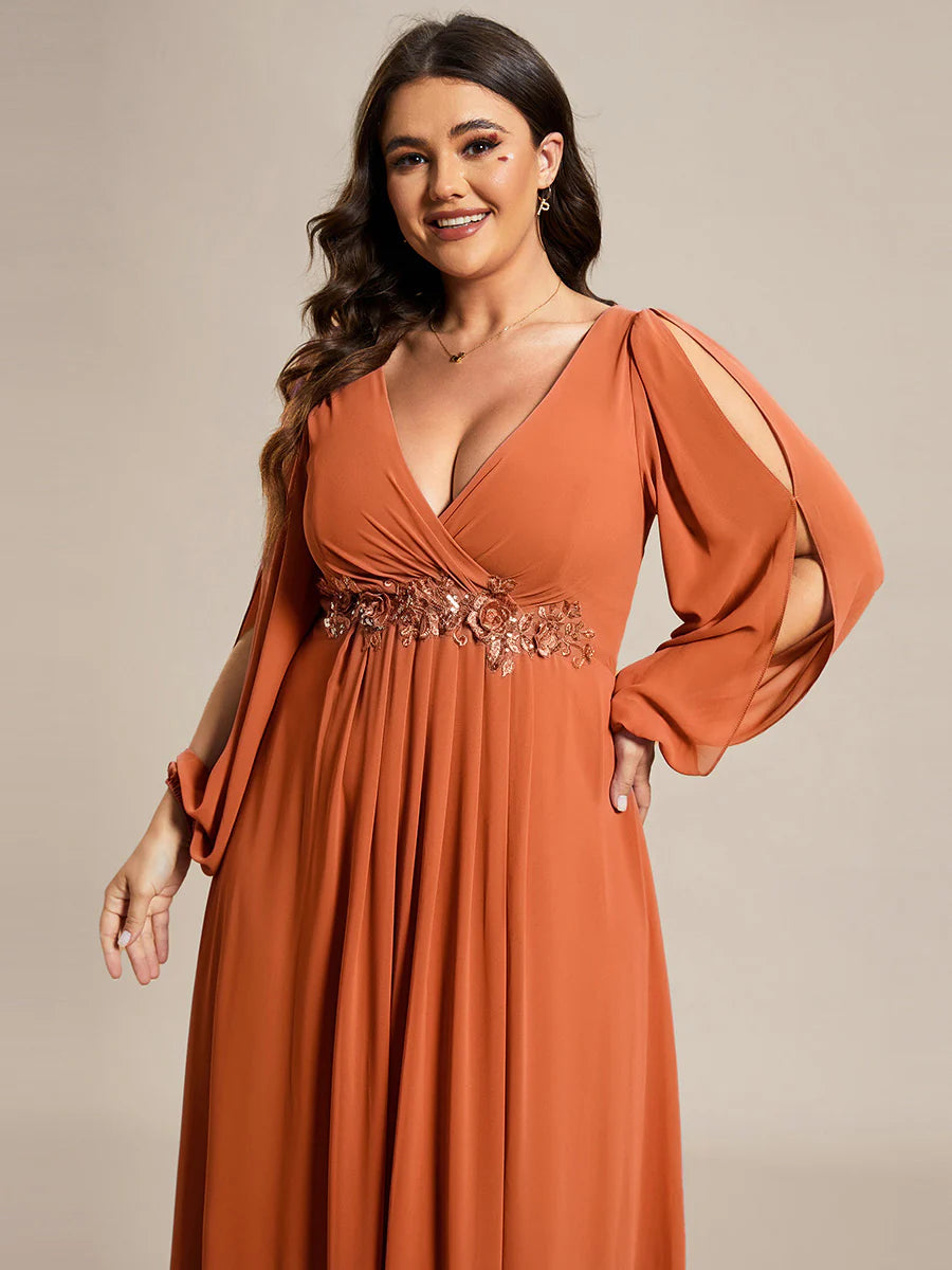 Wholesale Chiffon Plus Size Evening Dresses with Long Lantern Sleeves